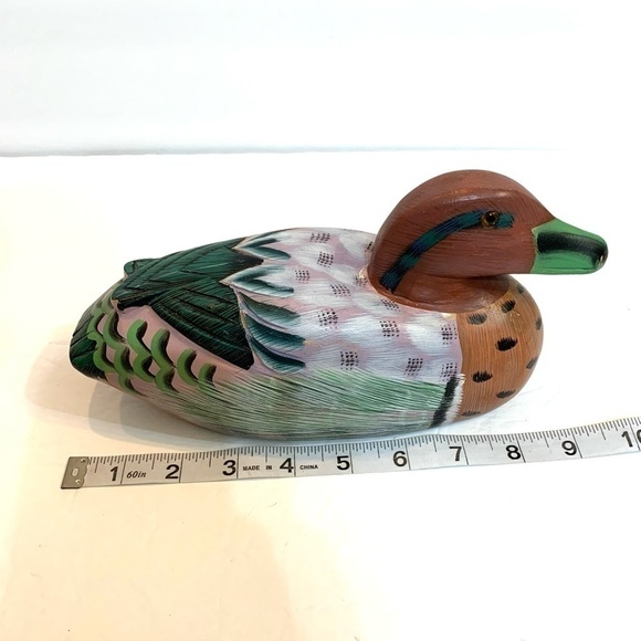 Vintage Hand Carved Painted Duck Decoy Cottage Lake Decor 10” VTG - Picture 2 of 7
